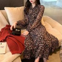 ราคา Dazzlin Women Clothing ชุดเดรสชีฟองสำหรับผู้หญิงชุดเดรสยาวคอวีแขนยาวลายดอกไม้ย้อนยุค (23194509026)