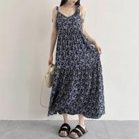 ราคา ชุดเดรสยาวผ้าไหมฝ้าย ชุดวันหยุดสำหรับผู้หญิง ทรงหลวม แขนกุด คอวี ชุดทำงานฤดูร้อน เสื้อผ้าทำงานแบบลำลอง (22261932182)