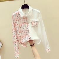ราคา Korean Shirt Women Fashion Printed Long Sleeve Blouse 2022 New Loose Plus Size Top (14269888895)