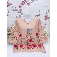 ราคา สื้อลูกไม้ผ้าลินิน ผสม เสื้อลูกไม้ใส่ทำบุญ เสื้อลูกไม้ไซส์ใหญ่ รอบอก38 42 44 46 48 52นิ้วฟรีไซส์ มี3ไซส์หน้าผ้า42 46 52นิ้วใส่สบาย ปักลายดอกสวย (21901367091)