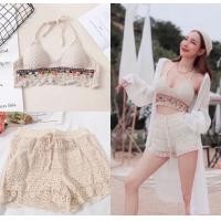 ราคา เซ็ต2ชิ้น เสื้อ กางเกง เสื้อถักผูกคอผูกหลัง กางเกงถักเอวยืด แยกชิ้นได้ค่ะ (18483547899)