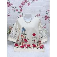 ราคา สื้อลูกไม้ผ้าลินิน ผสม เสื้อลูกไม้ใส่ทำบุญ เสื้อลูกไม้ไซส์ใหญ่ รอบอก38 42 44 46 48 52นิ้วฟรีไซส์ มี3ไซส์หน้าผ้า42 46 52นิ้วใส่สบาย ปักลายดอกสวย (21901367071)