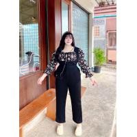 ราคา ชุดเซ็ทขายาว ใส่ออกงานสำหรับสาวอวบอ้วน เสื้อแขนยาวแต่งผ้าไหมอิตาลี่ลายดอก ไซส์ใหญ่อก50 60 (24399764434)