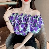 ราคา เสื้อเชิ้ตลายดอกผู้หญิงแบบเปิดไหล่ Aki20ผ้าชีฟองลายดีไซน์ใหม่เสื้อผ้าชีฟองหวานๆเสื้อเสื้อกันหนาวชีฟองสัมผัสระดับพรีเมียม (20373943269)