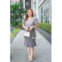 ราคา เดรสสาวอวบ เสื้อผ้าไซด์ใหญ่ เดรสแขนระบายแต่งผ้าลูกไม้ (23891601017)