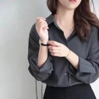 ราคา เสื้อเชิ้ตผู้หญิงแขนยาวสีเทาเย็นหรูหรา ทรงหลวม สไตล์เกาหลี เสื้อเชิ้ตคอโปโลทรงปกติ ทรงพอดีตัว (24809221122)
