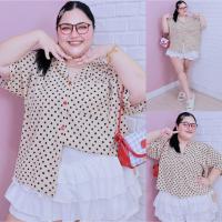 ราคา ส่งฟรี เสื้อฮาวาย ลายจุด เสื้อเชิ้ตไซส์ใหญ่ เสื้อเชิ้ตคนอ้วน Pokadot พลัสไซส์ สาวอวบ น่ารัก หน้าผ้า 62 A321 เสื้อคอปกไซส์ใหญ่ เสื้อคอปกสาวอวบ (24998213162)