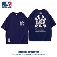 ราคา NY เสื้อยืดแขนสั้นพิมพ์ลายกราฟฟิตีเสื้อคู่100 ผ้าฝ้ายทรงหลวมสไตล์เบสบอลอเมริกันของผู้ชาย (24200168692)