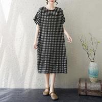 ราคา ชุดเดรสยาวคลุมเข่าผ้าฝ้ายลินินหลวมแขนสั้นสำหรับผู้หญิงไซส์ใหญ่ ชุดทำงานฤดูร้อน ทรงหลวม ทรงเข้ารูป ชุดทำงาน (24658112628)