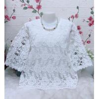 ราคา เสื้อลูกไม้ใส่ทำบุญ เสื้อผ้าสีขาว รอบอก38 42 44 46 48 50นิ้วฟรีไซส์ เสื้อลูกไม้แขนสามส่วน (24624157476)