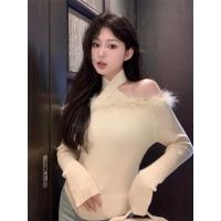 ราคา เสื้อคล้องคอเปิดไหล่ แขนยาว ขนมุ้งมิ้ง สินค้าพร้อมส่ง 77083 (21209376222)