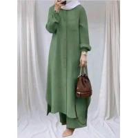 ราคา เซตเสื้อกางเกงแถบกระดุมหน้าผ้าสลาฟใส่สบายไม่ร้อน (24917733762)