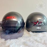 ราคา หมวกกันน็อค INDEX Lady หมวกกันน็อคครึ่งใบพร้อมชิวหน้า ของแท้ สีเทาดำ (24705307325)