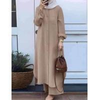 ราคา เซตเสื้อกางเกงแถบกระดุมหน้าผ้าสลาฟใส่สบายไม่ร้อน (24917733749)