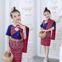 ราคา ชุดไทยเด็ก ล้านนาเสื้อผ้าฝ้าย กระดุมหน้า ผ้าถุงสำเร็จ ผ้าไทยผ้าฝ้าย พิมพ์ลายสวยคมชัด เอวสม็อคหลัง (24694194570)