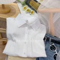 ราคา SFB2933 พร้อมส่ง เสื้อเชิ้ตอัดพลีทผ้าคอตตอนลินินคอปกแขนยาวผู้หญิง เสื้อแฟชั่นเกาหลีสีทึบเรียบง่ายลำลอง oversize ทรงหลวม ใส่สบาย (19581866041)