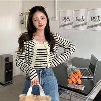 ราคา PPshop พร้อมส่ง เสื้อสายเดี่ยวไหมพรม เสื้อคลุม ลายทางน่ารักมาก (20666709208)