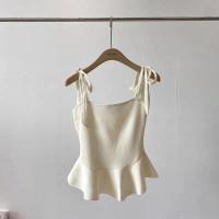 ราคา BKD0995 เสื้อกล้ามไหมพรม ดีเทลผูกโบว์ที่ไหล่ มินิมอลสไตล์สีพื้นเรียบง่ายๆ (22311724097)