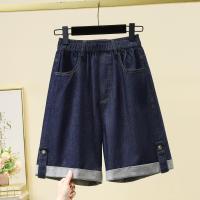 ราคา กางเกงยีนส์ทรงเอเอวสูงขาบาน 5 ส่วน กางเกงขาสั้นลำลองฤดูร้อนสำหรับผู้หญิงไซส์ใหญ่ เอวยางยืด ผ้าเดนิมบาง (24858923879)