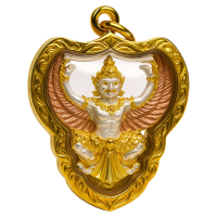 ราคา พญาครุฑ เนื้อทองเหลือง ลงสี 3 กษัตริย์ ทอง เงิน นาค เลี่ยมกรอบทองแกะลายอย่างประณีต (24751157443)