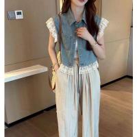 ราคา เสื้อยีนส์ผู้หญิงแขนสั้น แต่งลูกไม้ (24399161496)