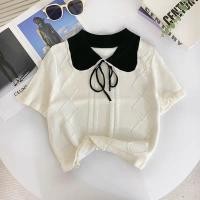 ราคา MT717 1 เสื้อยืดไหมพรม คอปก แขนสั้น ใส่ง่ายสบายๆ ผ้าบางเบา ดีเทลลายผ้าผูกโบว์ (22435327953)