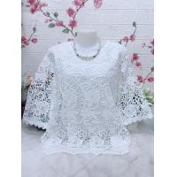 ราคา เสื้อลูกไม้ใส่ทำบุญ เสื้อผ้าสีขาว รอบอก38 42 44 46 48 50นิ้วฟรีไซส์ เสื้อลูกไม้แขนสามส่วน (24624157463)