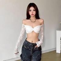 ราคา DD SHOPพร้อมส่ง FY2832 เสื้อแขนยาว เปิดไหล่ ลูกไม้เซ็กซี่ไม่ไหว (24306546520)