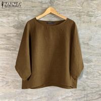 ราคา เสื้อเสื้อยืดคอกลม ZANZEA ผู้หญิงวินเทจสีทึบสามส่วนแขนปีกค้างคาวแบบสวมหัวเสื้อลำลอง F (24680321112)