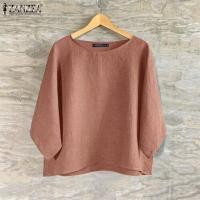 ราคา เสื้อเสื้อยืดคอกลม ZANZEA ผู้หญิงวินเทจสีทึบสามส่วนแขนปีกค้างคาวแบบสวมหัวเสื้อลำลอง F (24680321107)