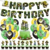 ราคา YT Shrek Theme birthday kids party decorations banner cake topper set supplies TY (24846426708)