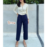 ราคา กางเกง 9 ส่วน กางเกงทรงบอยเอวสูงเก็บพุง ขากระบอกเล็ก ผ้าเปเป้ (23044270470)