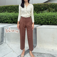 ราคา กางเกง 9 ส่วน กางเกงทรงบอยเอวสูงเก็บพุง ขากระบอกเล็ก ผ้าเปเป้ (23044270467)