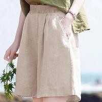 ราคา กางเกงขาสั้นแบบลำลองย้อนยุคหลวมสำหรับผู้หญิงผ้าฝ้ายและกางเกงขาสั้นผ้าลินิน (24775217300)