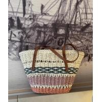 ราคา กระเป๋าสาน ถักลาย เล่นสี ทรงตั้งได้ สายหนัง M278 (21547198461)