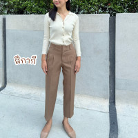 ราคา กางเกง 9 ส่วน กางเกงทรงบอยเอวสูงเก็บพุง ขากระบอกเล็ก ผ้าเปเป้ (23044270456)