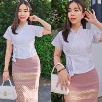 ราคา เสื้อลูกไม้มอญ ผ้าcotton ใส่สบาย ชุดทำบุญ (22513324565)