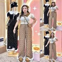 ราคา เสื้อไหมพรมคอบัว กางเกงโบว์แต่งขอบลูกไม้ (24790985080)