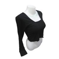 ราคา เสื้อครอปคอเหลี่ยมแขนยาว เอวลอย ผ้าเรย่อน ผ้ายืดใส่สบาย งานสวยนะ (8765996665)