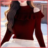 ราคา MARBIT Hot Sale เสื้อสเวตเตอร์ถักคอเต่าแขนยาวเปิดไหล่สำหรับผู้หญิงสไตล์เกาหลี (24936515803)