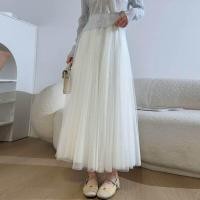 ราคา กระโปรงจีบผ้าตาข่ายสีขาวเอวสูง ทรงเอ กระโปรงยาวปานกลาง ทรงหลวม ทรงแฟชั่นฤดูใบไม้ร่วง ลำลอง กระโปรงทรงเอ (24862859995)