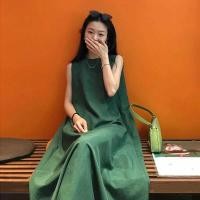 ราคา ชุดเดรสยาวทรงเอสีเขียวเข้ม แขนกุด หลวม ลำลอง กระโปรงยาวคลุมเข่า ดีไซน์หลังเปิด ชุดเดรสผู้หญิง (24793589500)