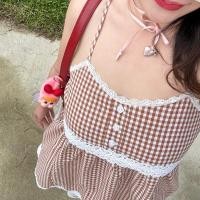 ราคา มินิเดรสสาวอวบ สายเดี่ยวลายสก็อต ผ้าใส่สบาย แต่งขอบด้วยลูกไม้ สม็อคยางหลัง สาวพลัสไซส์ก็สวยได้ (22532464340)