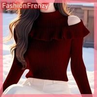 ราคา FashionFrenzyY เสื้อสเวตเตอร์ถักคอเต่าแขนยาวเปิดไหล่สำหรับผู้หญิงสไตล์เกาหลี (23595366143)