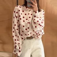 ราคา เสื้อเชิ้ตคอโปโลลายจุดสีแดงแขนยาวสำหรับผู้หญิง ดีไซน์เรียบง่าย เข้าได้กับทุกสไตล์ สวมใส่สบาย แขนยาว ปกกลม เสื้อเชิ้ตคอโปโล (24839359971)