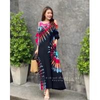 ราคา ชุดเดรสมัดย้อม ชุดใส่หน้าร้อน ผ้ามัดย้อม ชุดเที่ยวทะเล เดรสเปิดไหล่ ชุดมัดย้อม สีสด มีหลายลาย (20499479564)