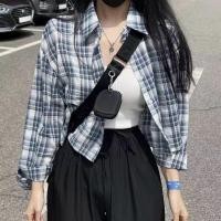 ราคา Grace จุดสินค้า เสื้อลายสก๊อตวินเทจ เสื้อเชิ้ตผู้หญิงแขนยาวปกบาง เสื้อผ้าสไตล์เกาหลี เสื้อครอป เสื้อผ้าสาวอวบอ้วน W423 (23965850186)