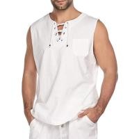 ราคา Cotton Linen Tank Tops for Men Casual Pirate Vest Mens Sleeveless Shirt Summer Beach Hawaiian Tees Solid Color V Neck T shirts Male Streetwear (22978163428)