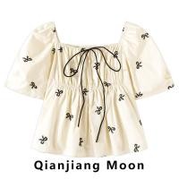 ราคา เสื้อเชิ้ตแขนสั้นคอเหลี่ยมสไตล์ฝรั่งเศสสำหรับผู้หญิง ทรงหลวม แขนพอง ดีไซน์โบว์ผีเสื้อ แฟชั่นฤดูร้อน เสื้อเชิ้ตคอเหลี่ยม (24905508149)