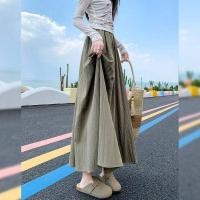 ราคา กระโปรงยาวเอวสูงทรงเอผ้าไหมน้ำแข็งฤดูร้อน 2025 กระโปรงยาวทรงเอเอวสูงกระโปรงทำงานขาบานสำหรับผู้หญิง (24881056717)